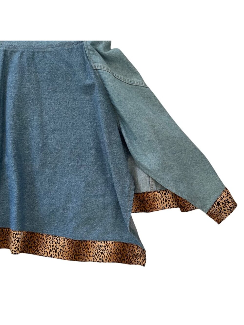 Womens One of a Kind Designer Made Denim Skirt with Leopard Print Trim Sz 2 - Picture 5 of 11